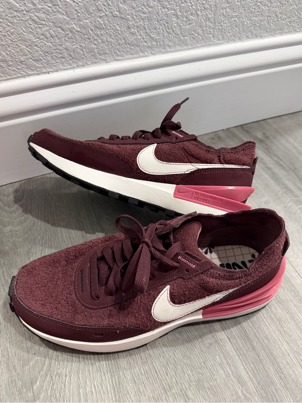 Nike Women’s Burgundy and Pink Retro-Style Running Sneakers